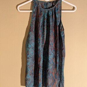 Mango Blue and Brown Sleeveless Top